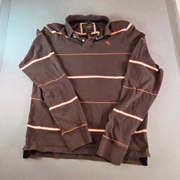 Abercrombie & Fitch Brown Striped Long Sleeve Polo Shirt XL Muscle Fit - Picture 1 of 13